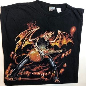 Vintage Liquid Blue Faded Black Demon Print 2007 Tshirt